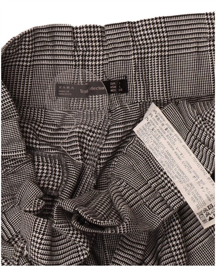 Zara Shorts Chino Feminino Cintura Alta Grande W30 Cinza Houndstooth Poliéster