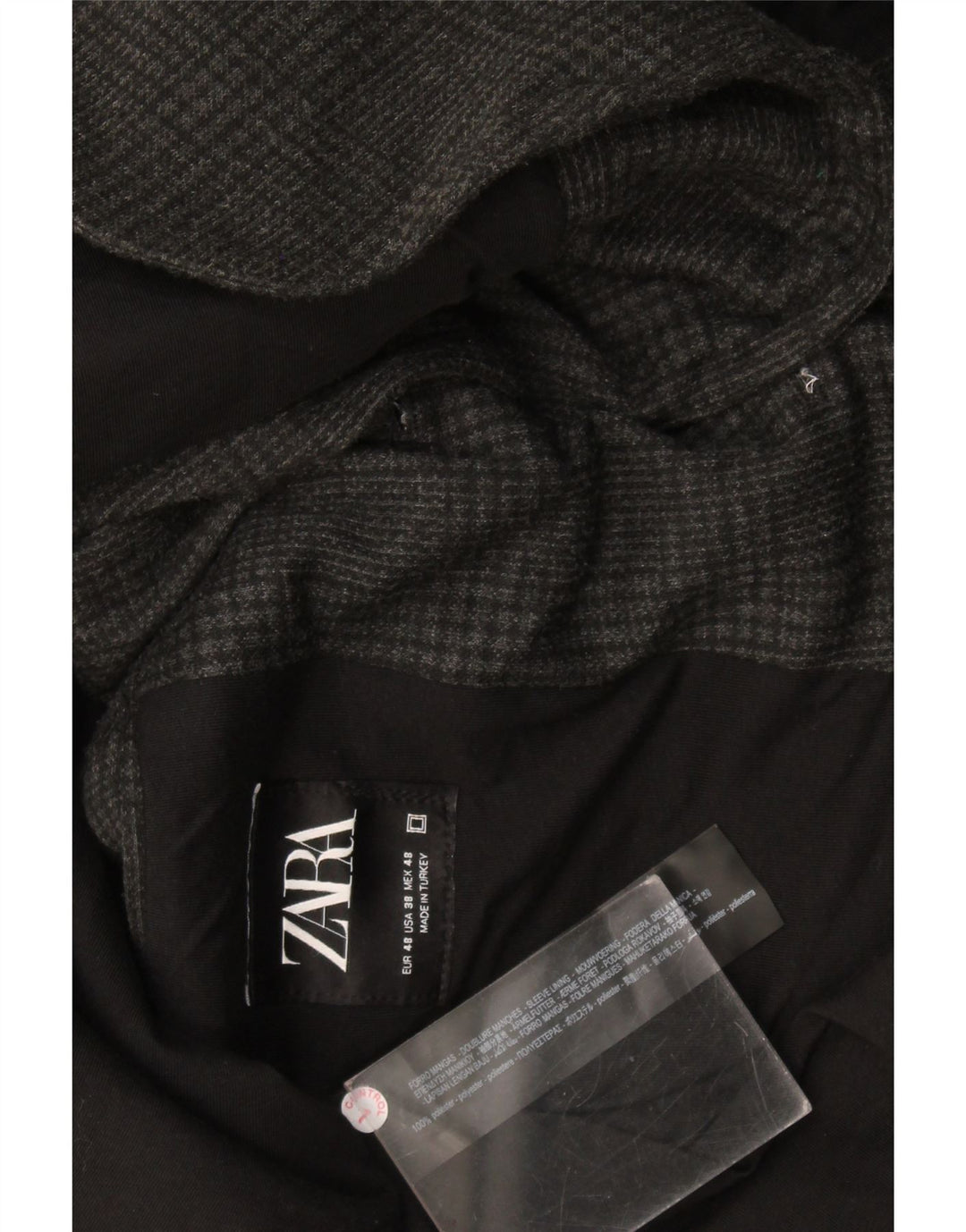 Jaqueta blazer masculina Zara com 2 botões EU 48 poliéster xadrez cinza médio