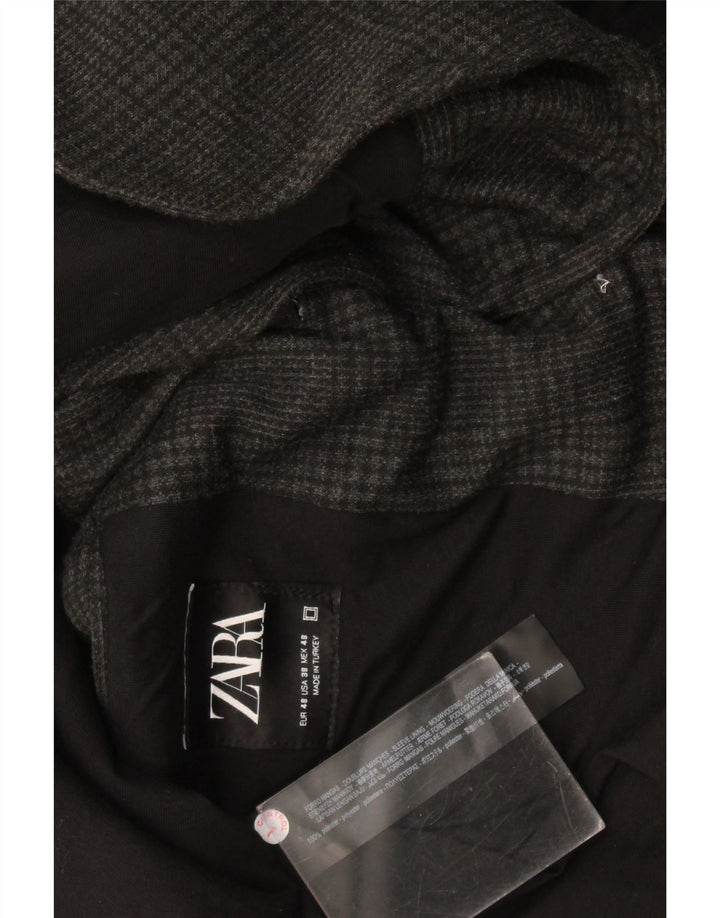 Jaqueta blazer masculina Zara com 2 botões EU 48 poliéster xadrez cinza médio