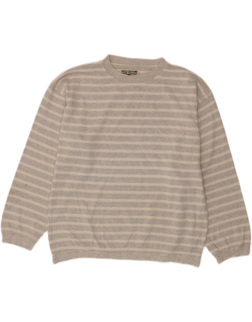 TOM TAILOR Womens Oversized Sweatshirt Jumper UK 14 Medium Grey Striped Vintage Tom Tailor and Second-Hand Tom Tailor from Messina Hembry 