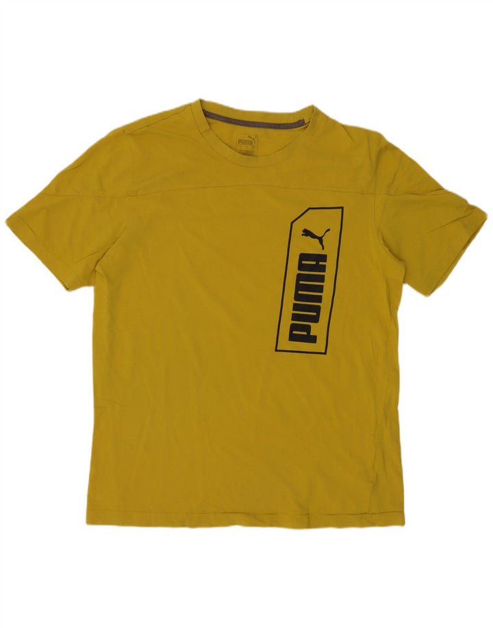 Puma Mens Graphic T-Shirt Top Pequeno Algodão Amarelo