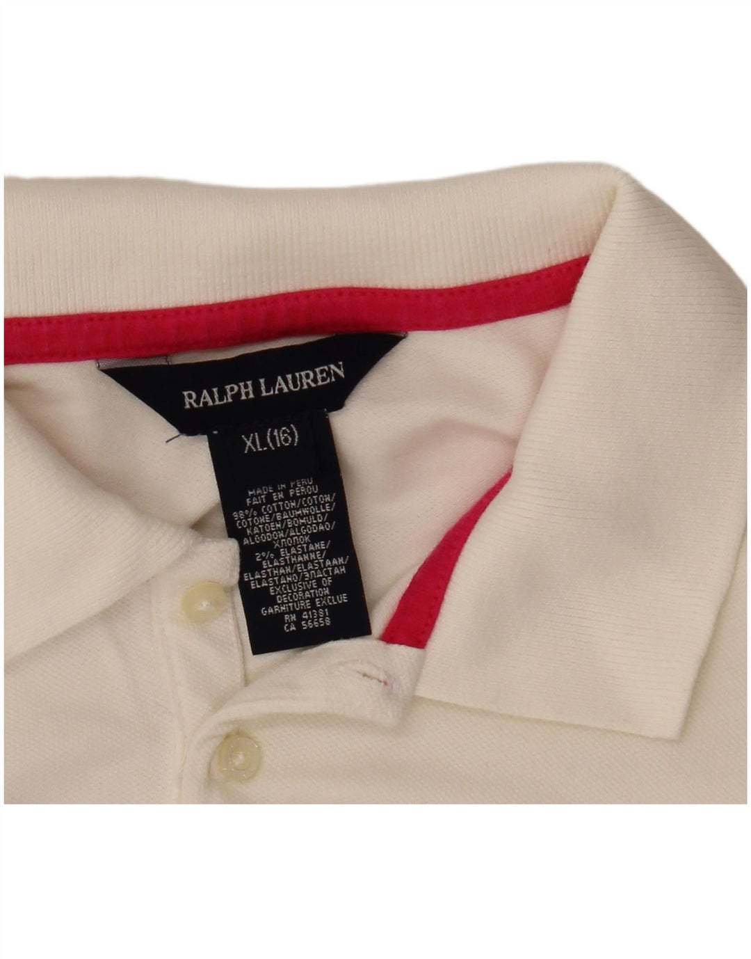 Ralph Lauren Camisa polo feminina de manga comprida 13-14 anos XL algodão branco