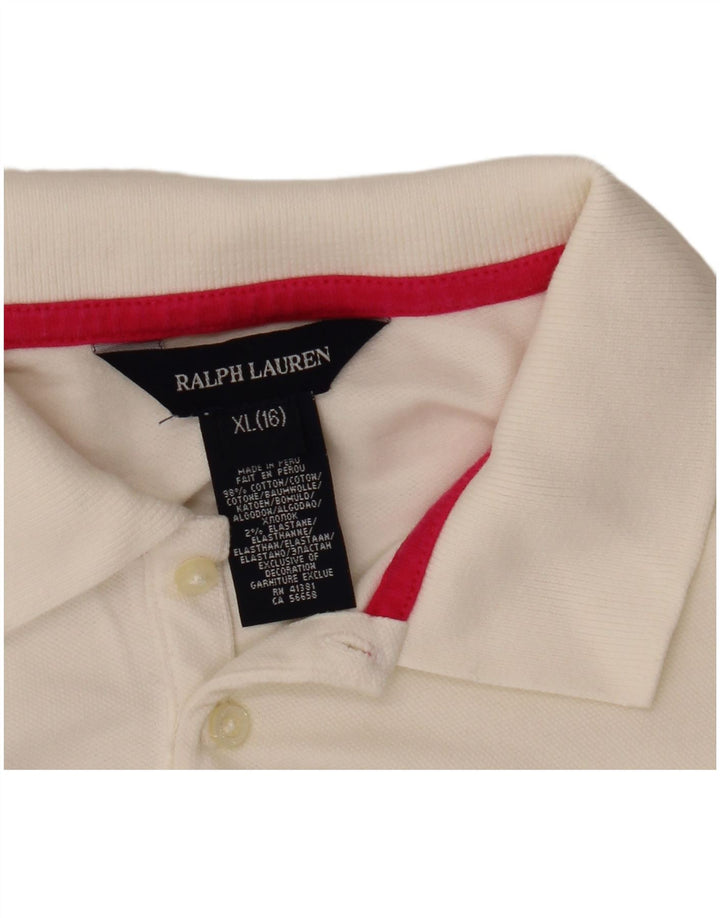 Ralph Lauren Camisa polo feminina de manga comprida 13-14 anos XL algodão branco