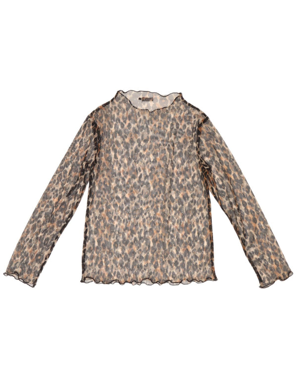 Next Womens Long Sleeve See Through Top UK 4 XS Brown Animal Print
