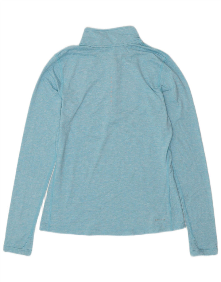 NIKE Womens Dri Fit Zip Neck Top Manga Longa Reino Unido 10 Pequeno Azul Flecked