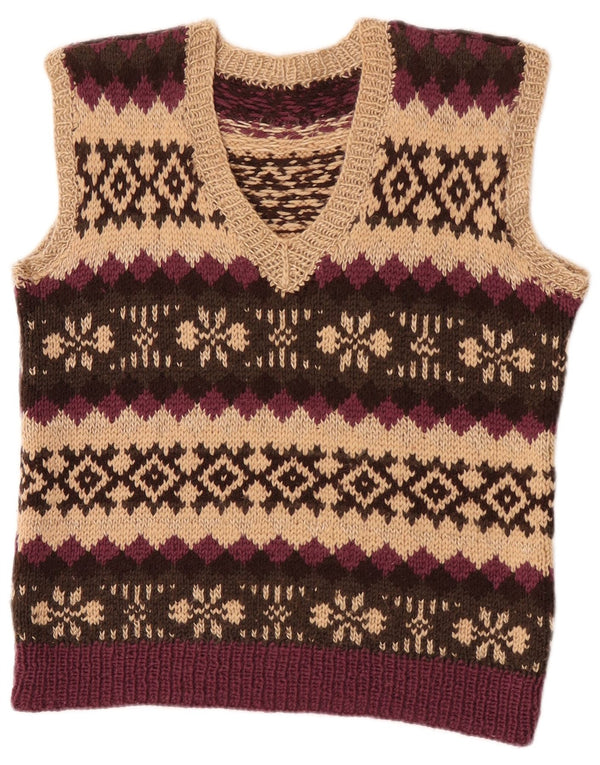 Regata feminina vintage com colete curto UK 12 médio bege Fair Isle