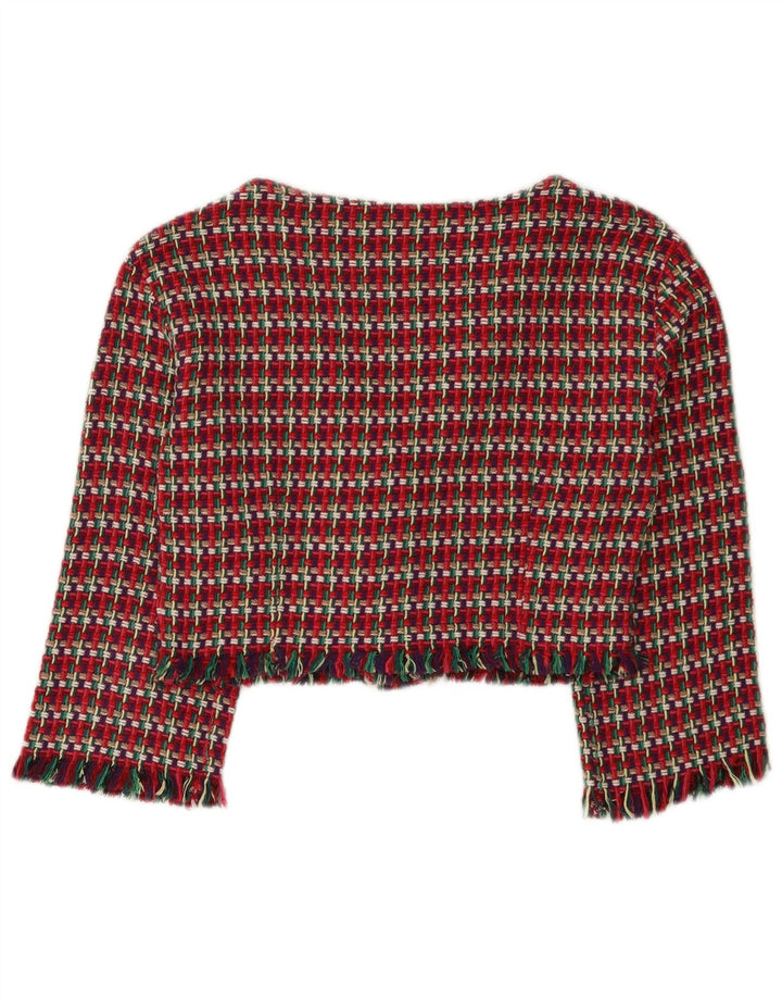 Jaqueta Bolero feminina Zara UK 12 algodão xadrez vermelho médio