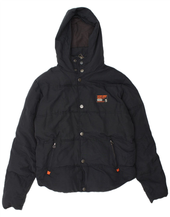 Jaqueta acolchoada masculina Superdry com capuz UK 40 grande nylon azul marinho