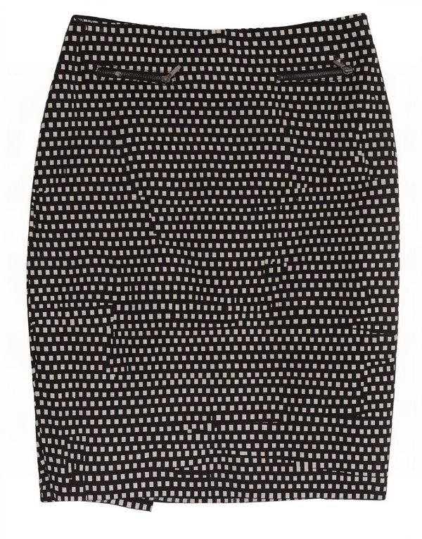 Saia lápis feminina Marks & Spencer UK 10 pequena W30 azul marinho geométrica