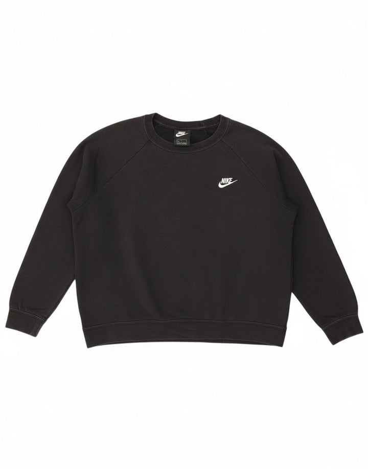 NIKE Womens Oversized Sweatshirt Jumper UK 16 Grande Algodão Preto