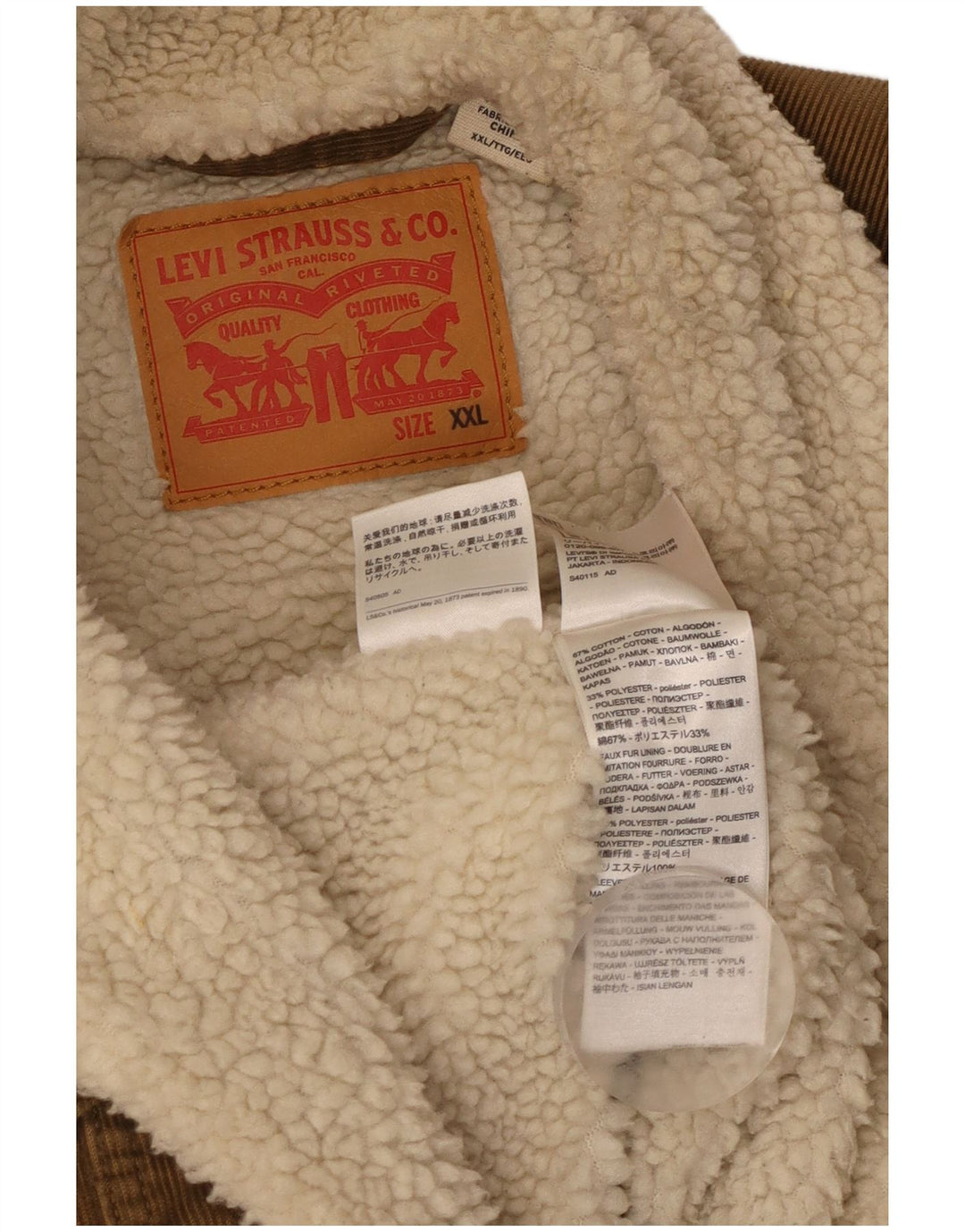 Jaqueta masculina de veludo sherpa LEVI'S Reino Unido 44 2XL algodão bege