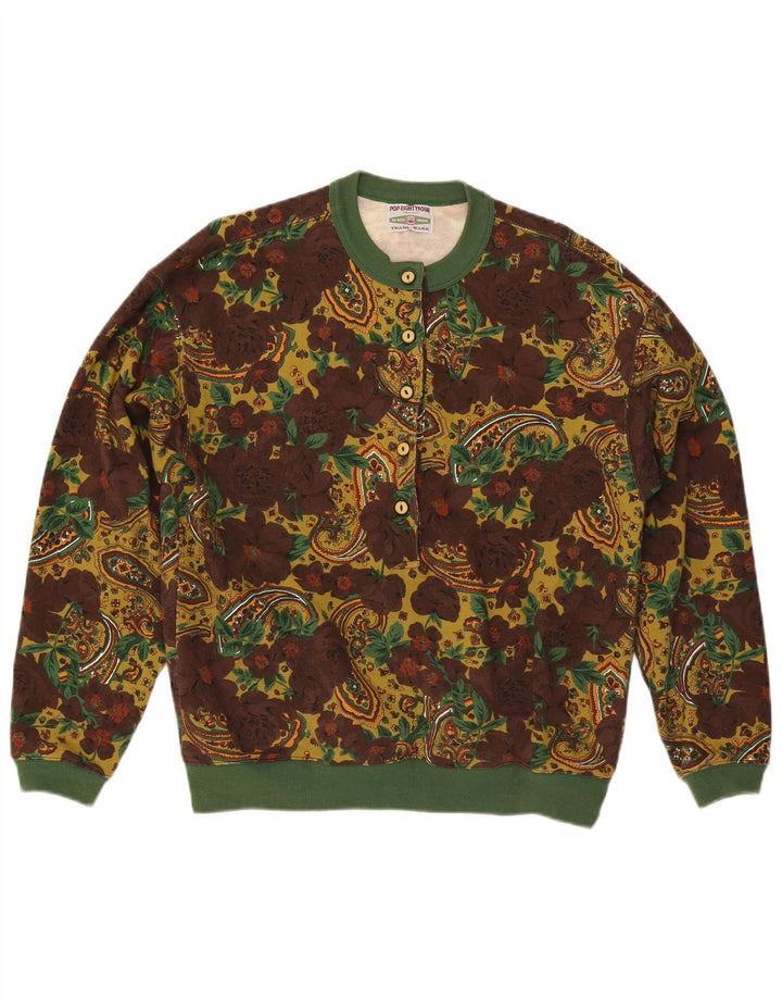 Suéter feminino vintage UK 16 grande floral multicolorido