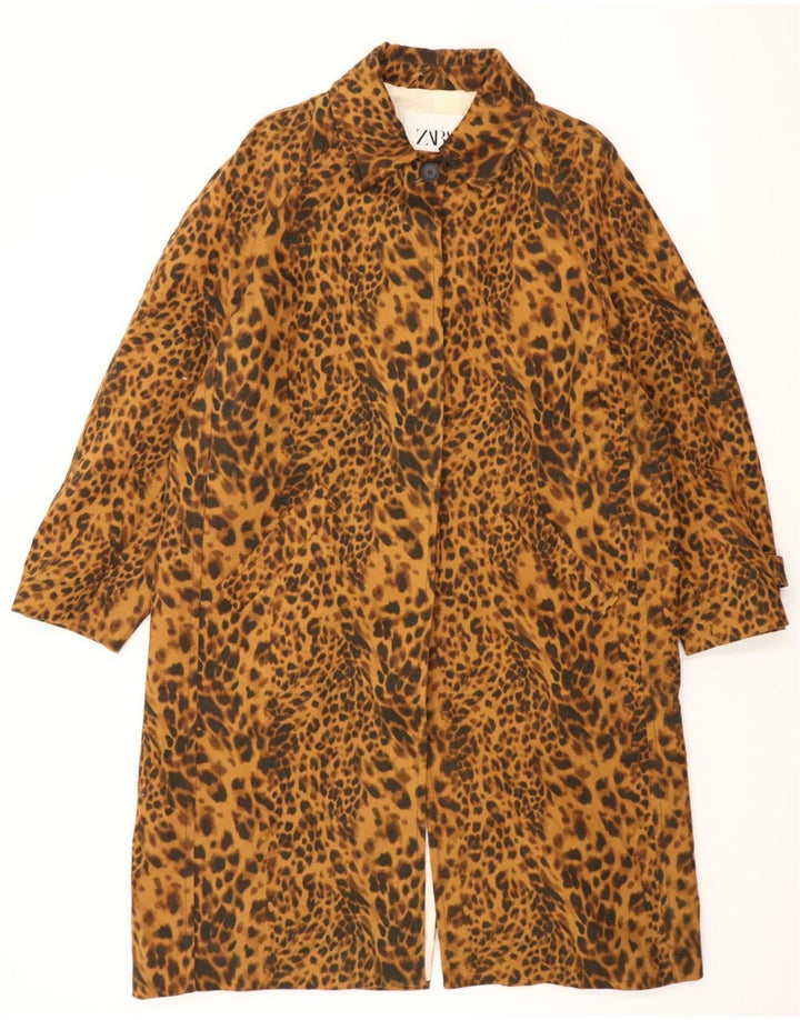 Sobretudo oversized feminino Zara UK 14 algodão marrom médio com estampa animal