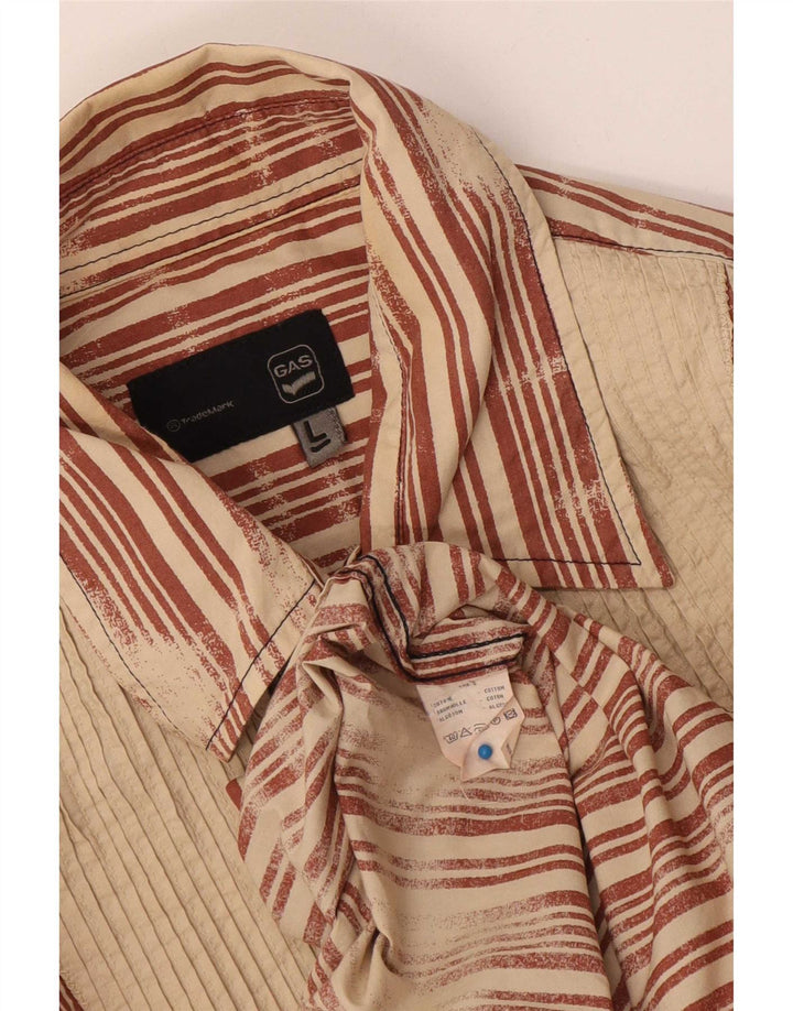 Camisa masculina Gas grande listrada marrom de algodão