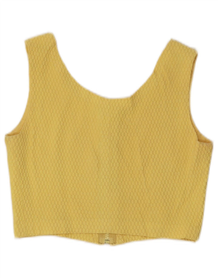 Top curto feminino sem mangas VINTAGE UK 10 pequeno amarelo