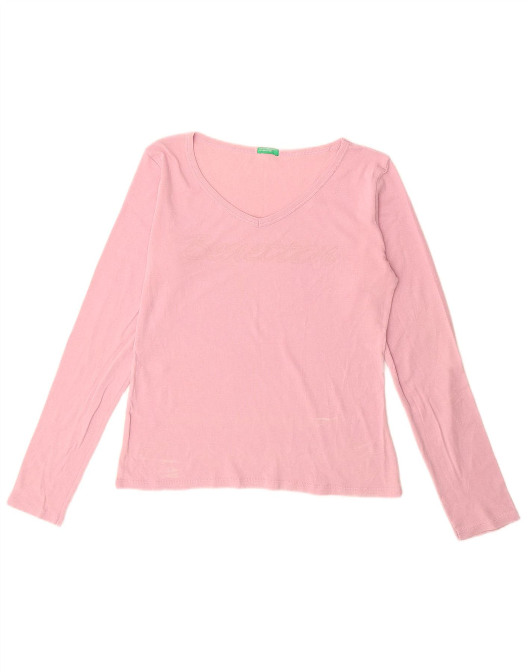 Top gráfico feminino Benetton manga comprida UK 12 rosa médio