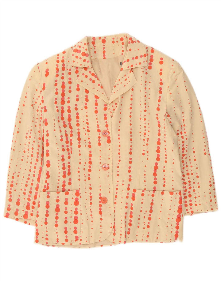Jaqueta blazer feminina vintage manga 3/4 com 3 botões EUA 10 grande bege manchado