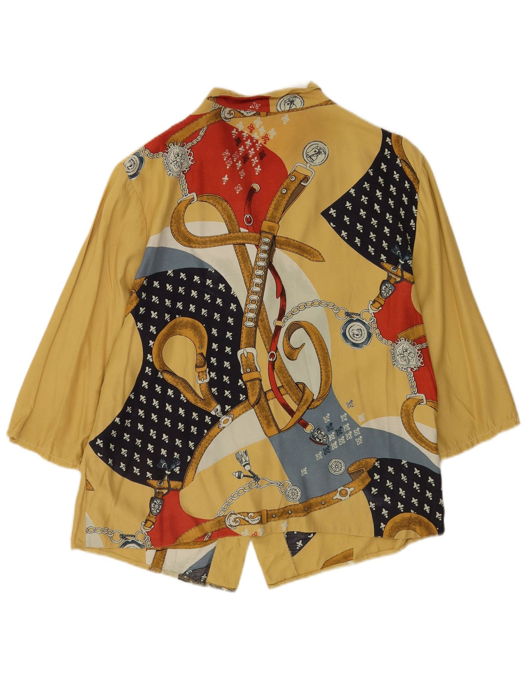 Blusa feminina vintage com estampa abstrata manga 3/4 Reino Unido 14 grande amarela