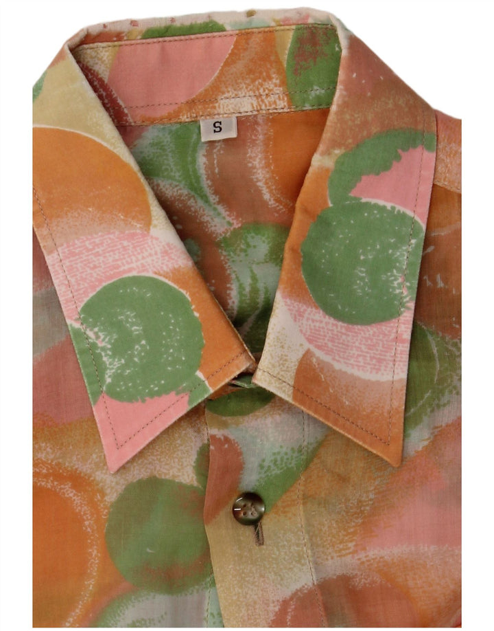 Camisa masculina vintage de manga curta pequena viscose geométrica multicolorida