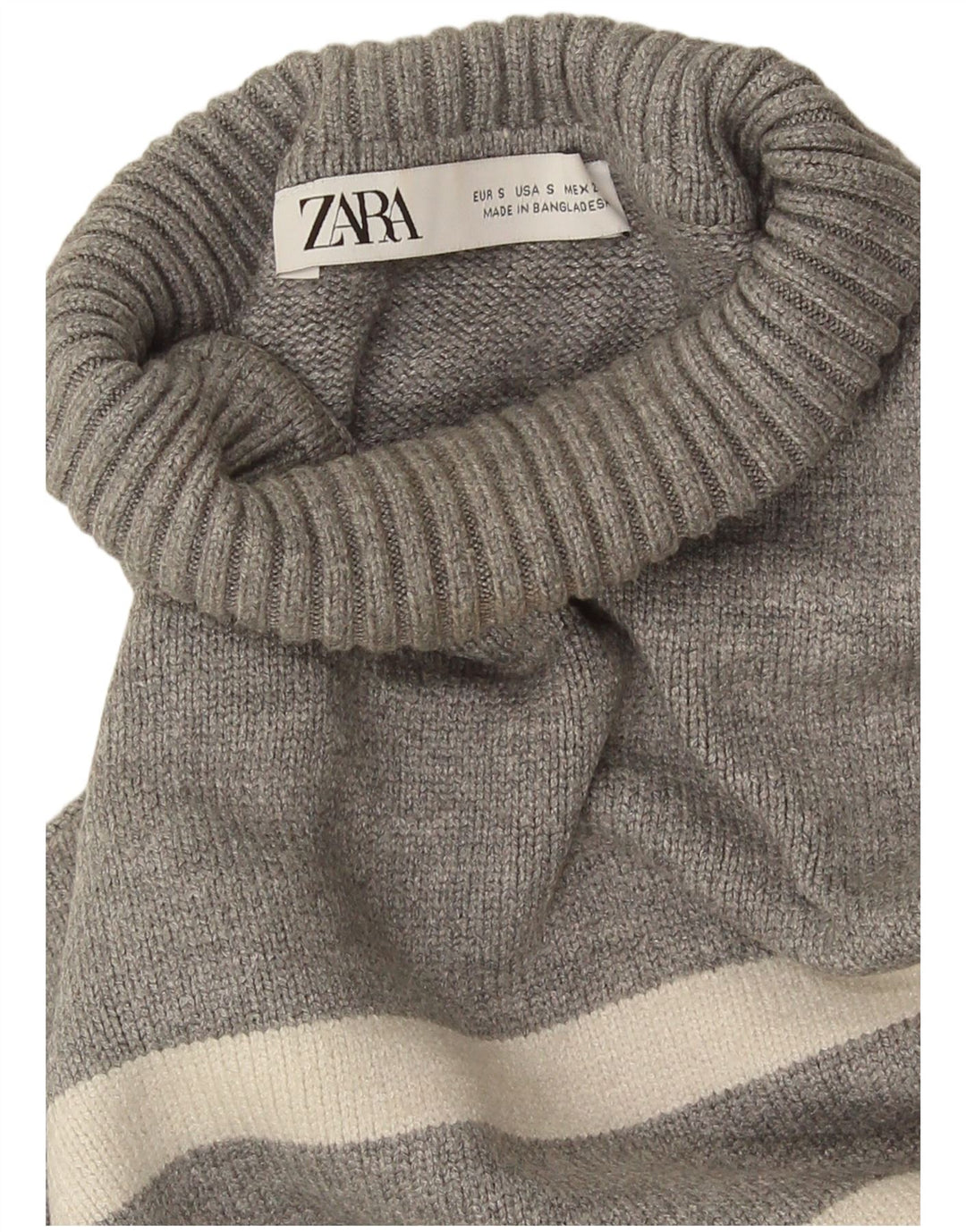 Suéter feminino Zara com gola redonda grande e listrado cinza pequeno Reino Unido 10