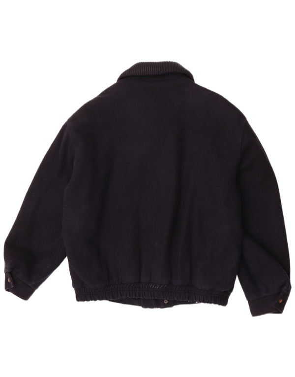 Jaqueta bomber masculina vintage UK 42 XL lã azul marinho