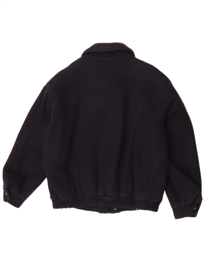 Jaqueta bomber masculina vintage UK 42 XL lã azul marinho