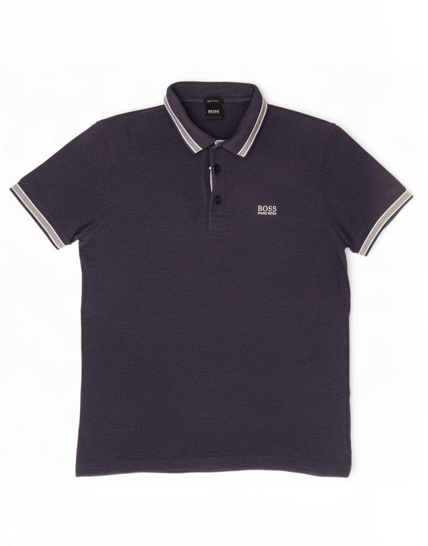 Camisa polo masculina de ajuste regular Hugo Boss, algodão azul marinho médio