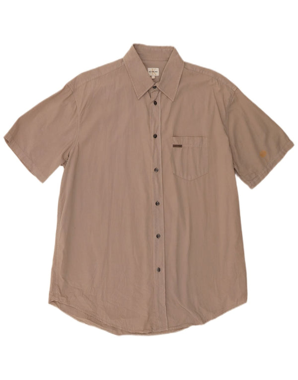 Calvin Klein Jeans Camisa masculina de manga curta grande algodão bege