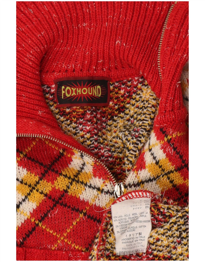 Suéter masculino Foxhound com zíper e gola XL vermelho Argyle/lã diamante