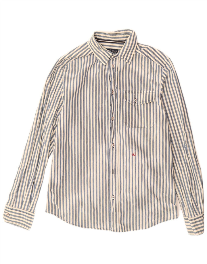 ARMANI JEANS Camisa masculina de algodão listrado azul médio