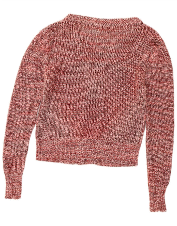 Suéter cardigã feminino REISS UK 10 pequeno algodão manchado cor de vinho