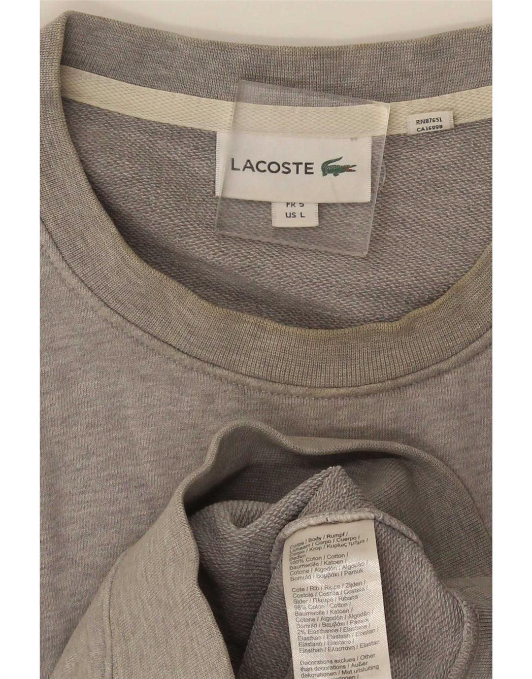 Lacoste moletom gráfico masculino tamanho 5 grande algodão cinza