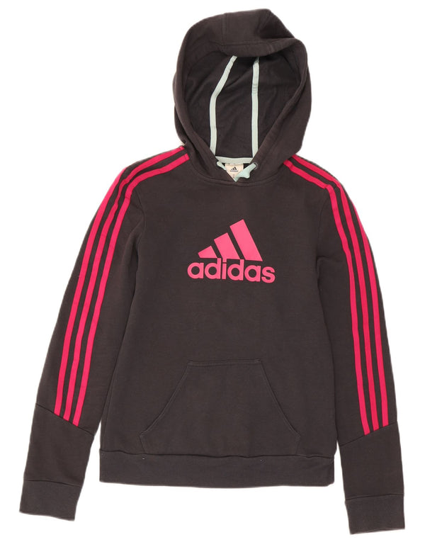 Adidas Womens Graphic Hoodie Jumper UK 4/6 XS Cinza Algodão