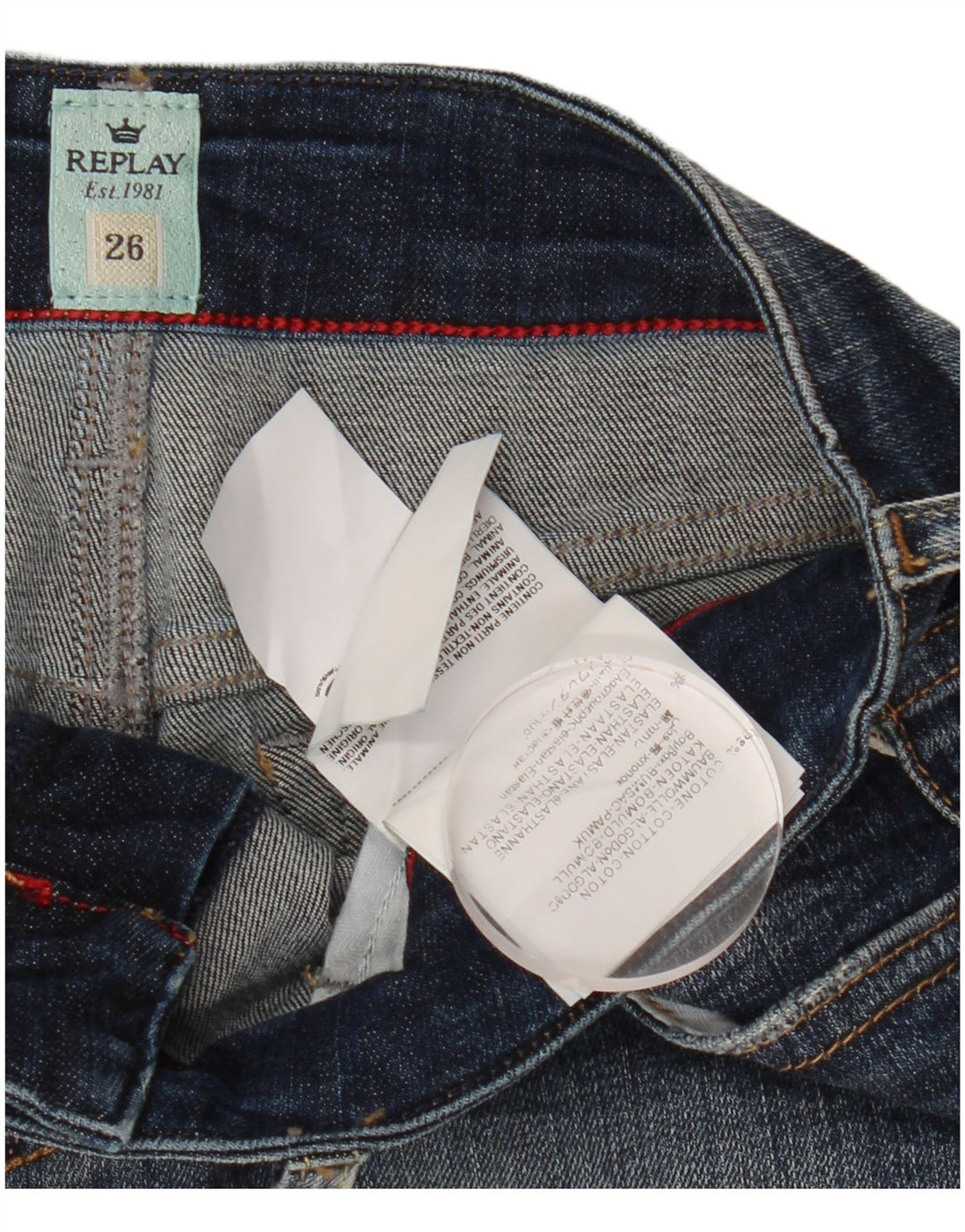 Shorts jeans feminino REPLAY W26 pequeno algodão azul