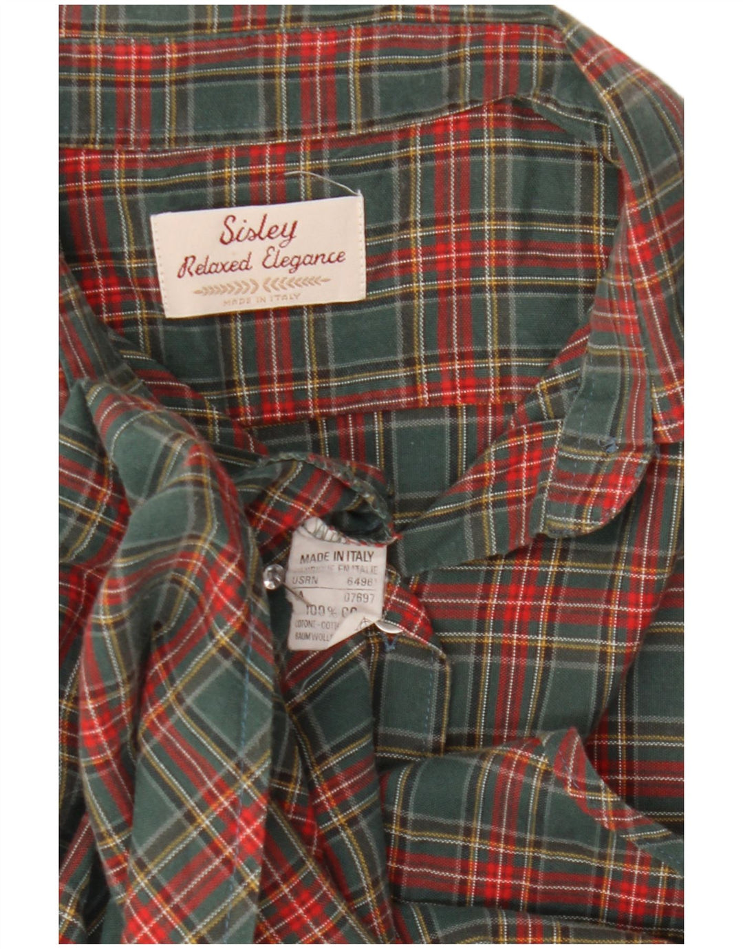 Camisa feminina de flanela Sisley Reino Unido 10 pequena xadrez verde algodão