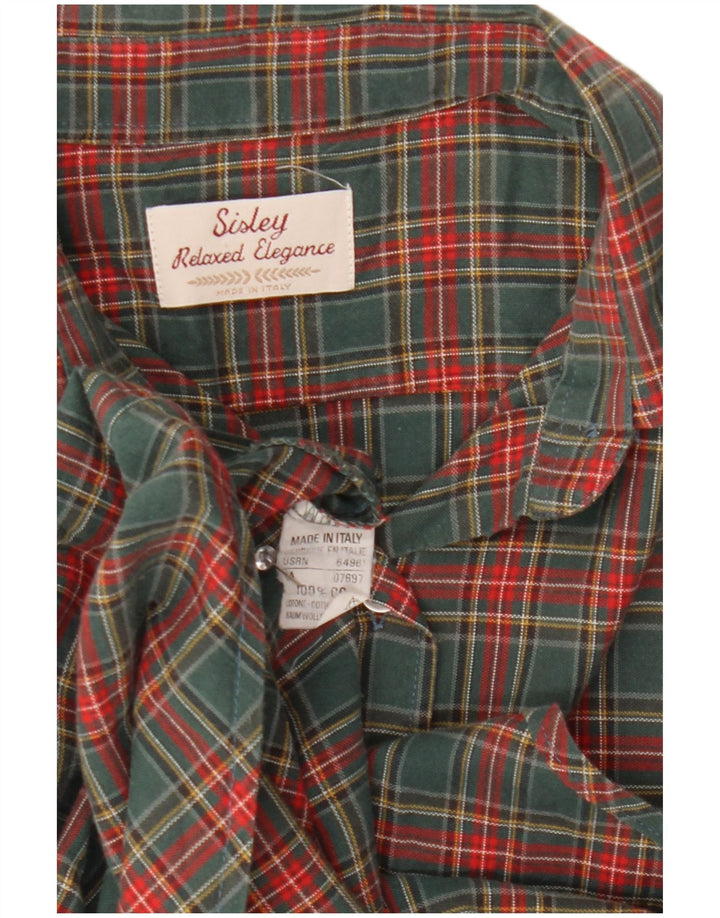 Camisa feminina de flanela Sisley Reino Unido 10 pequena xadrez verde algodão