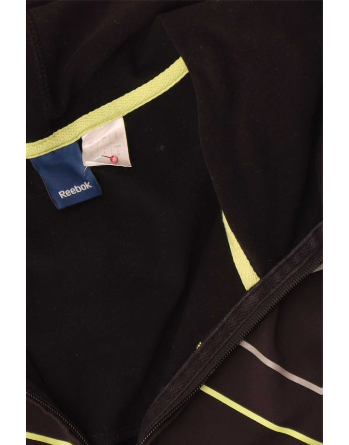 Suéter Reebok masculino com capuz e zíper gráfico grande poliéster listrado preto