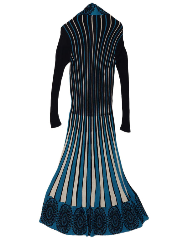Suéter cardigã feminino Zara Longline Reino Unido 14 grande listrado azul