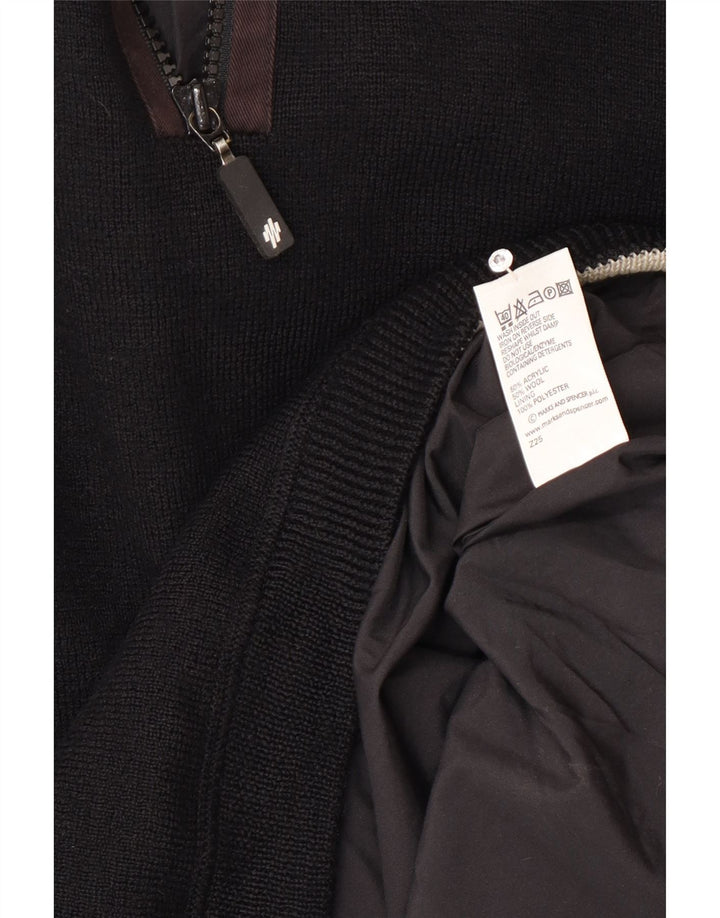 Suéter masculino Marks & Spencer com zíper e gola em acrílico preto médio