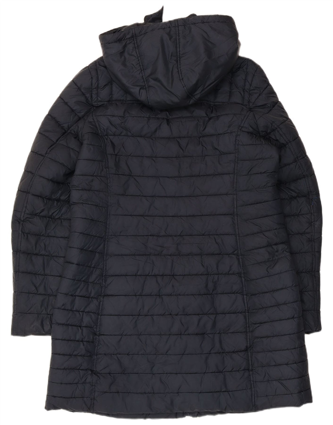 Casaco acolchoado com capuz feminino Joules UK 16 grande poliéster azul marinho