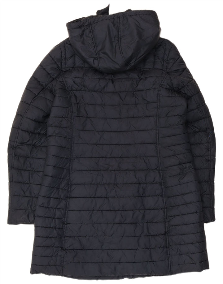 Casaco acolchoado com capuz feminino Joules UK 16 grande poliéster azul marinho