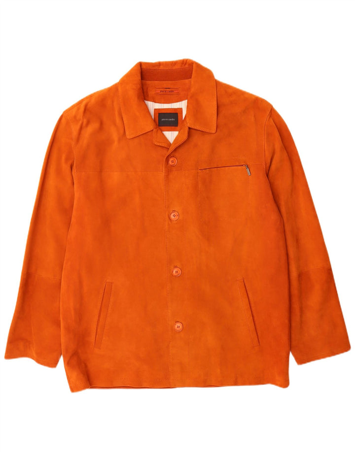 Jaqueta masculina de camurça Pierre Cardin IT 50 grande couro laranja