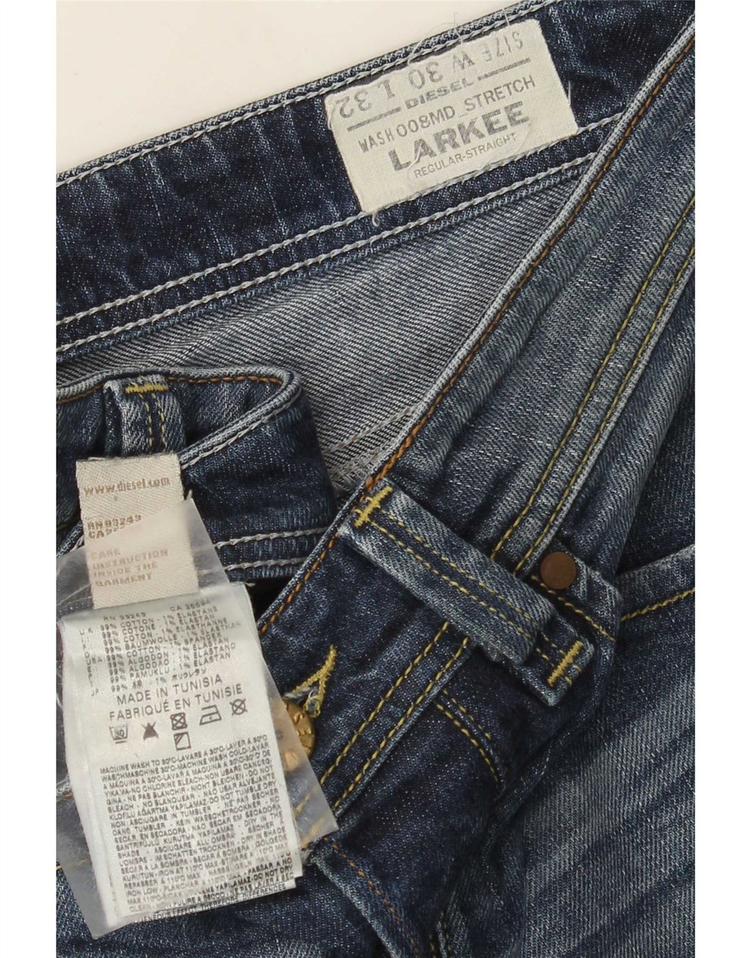 Diesel Mens Larkee Regular Straight Jeans W30 L32 Azul Algodão