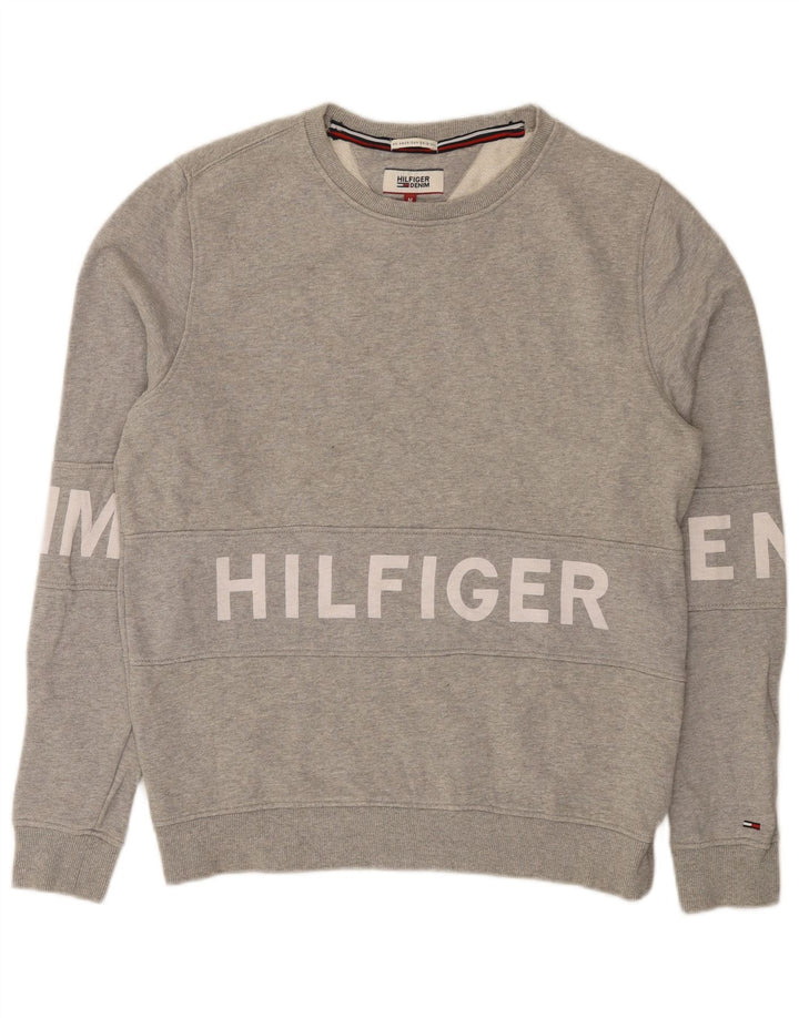 Tommy Hilfiger moletom gráfico masculino jumper médio algodão cinza