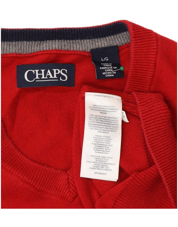 Suéter masculino CHAPS com decote em V grande algodão vermelho