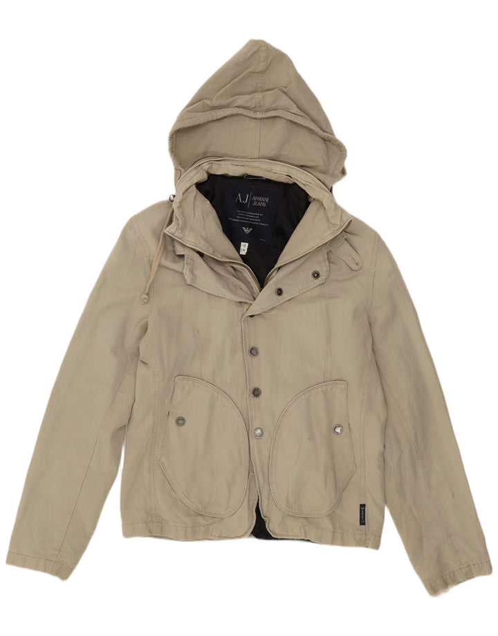 Jaqueta bomber masculina Armani Jeans com capuz UE 50 algodão bege médio
