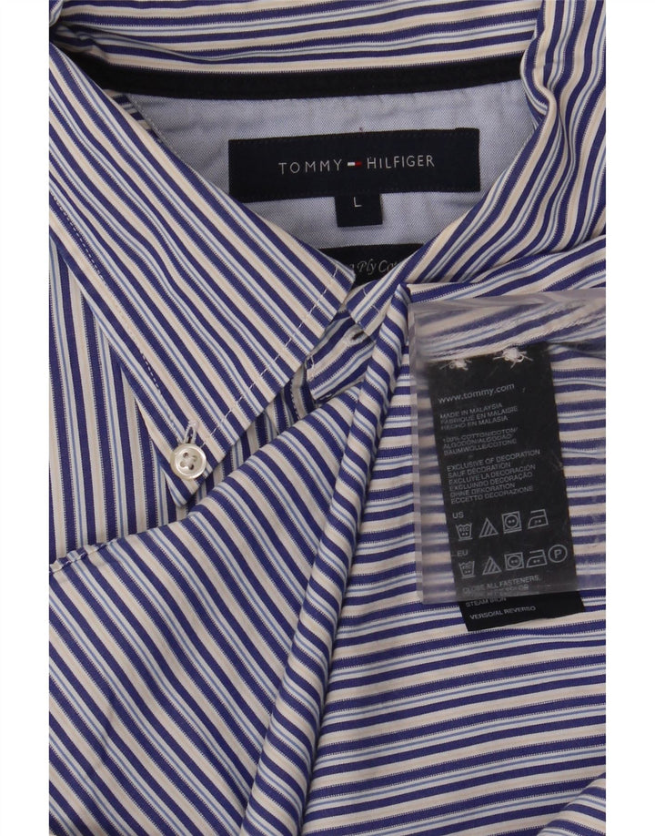 Camisa masculina Tommy Hilfiger grande algodão listrado azul