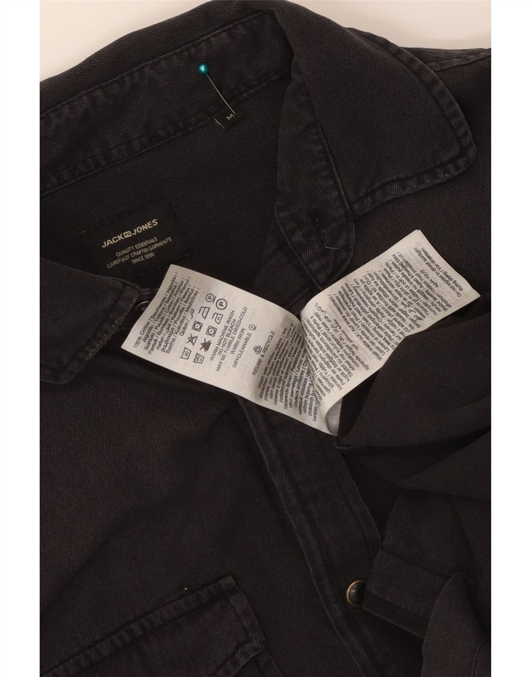 Camisa jeans masculina JACK & JONES de algodão preto médio
