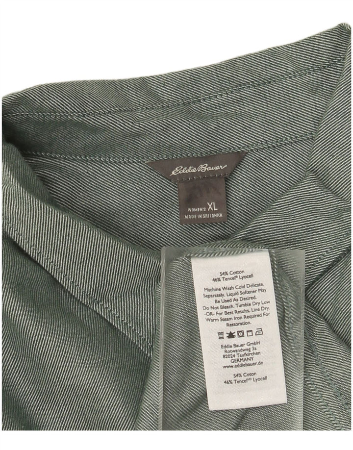 Camisa feminina de flanela grande EDDIE BAUER Reino Unido 18 XL algodão verde