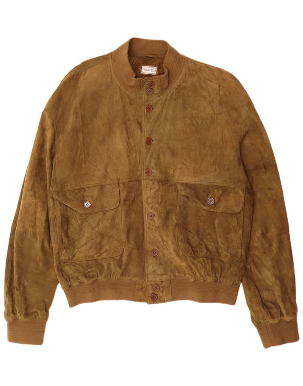 Jaqueta masculina vintage de camurça UK 42 XL couro cáqui